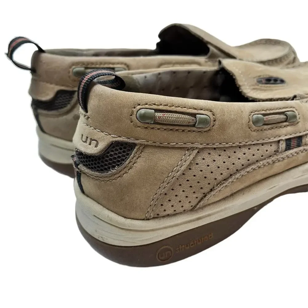 CLARKS UNSTRUCTURED Beige Tan Genuine Leather Loafers Boat Shoes Casual sz 8 M